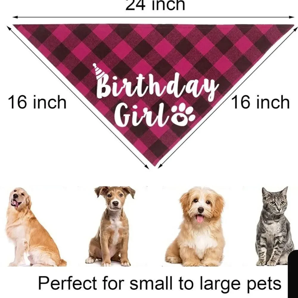 Dog Birthday Party Supplies, Plaid Dog Birthday Bandana Girl Pink